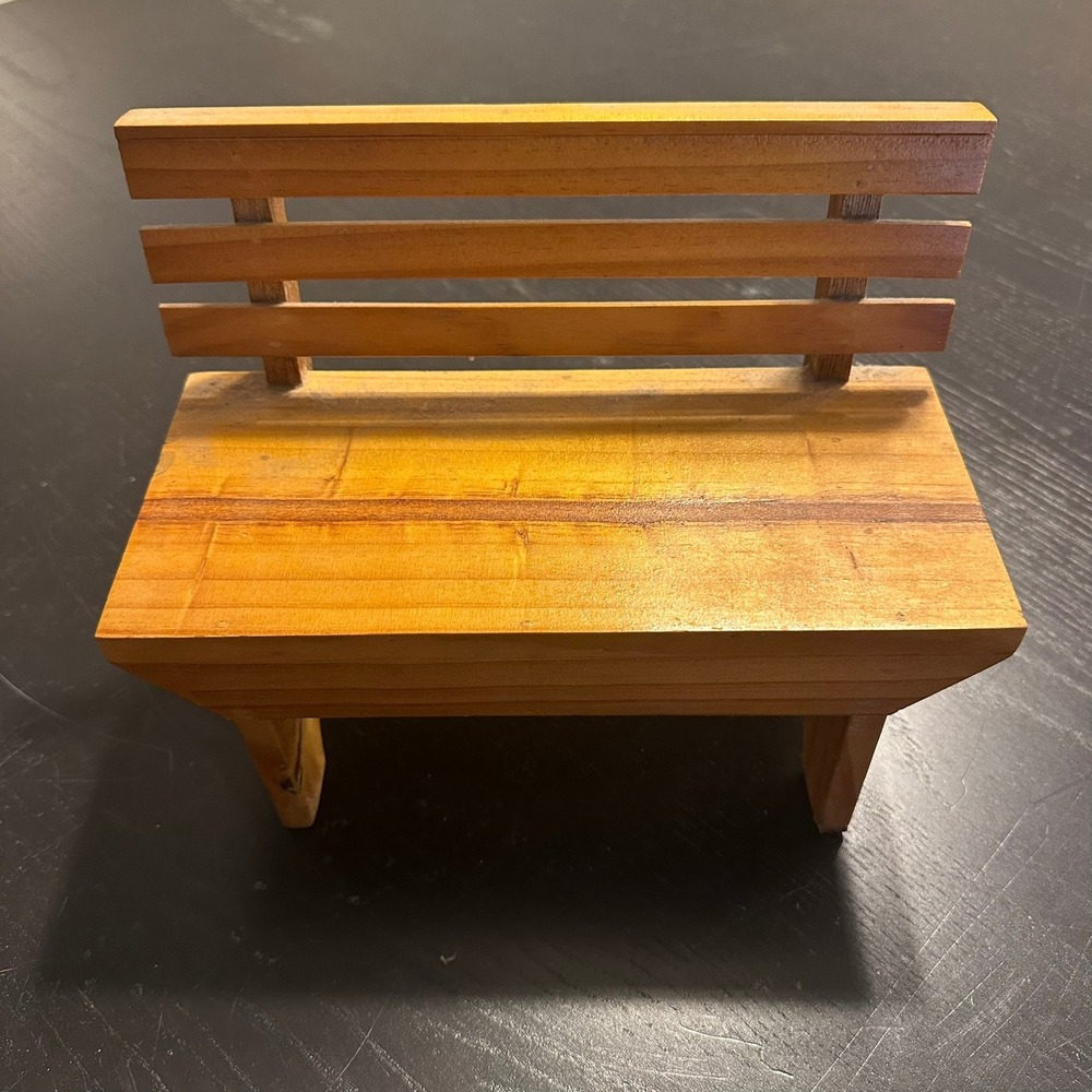 Vintage Miniature Wooden Park Bench Doll Furniture Display Honey Brown 10.5 Inch